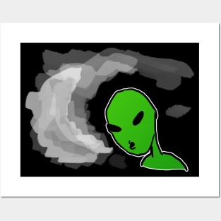 Alien blowing smoke Posters and Art